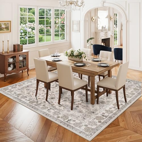 5x5 Square Washable Rug for Living Room: Non Slip Indoor Entryway Foot Carpet for Kitchen, Boho Soft Beige 5ftx5ft Low Pile Neutral Area Rug for Dining Room Bathroom (Beige, 5x5) - color: Beige, size: 5' x 5' (Square)