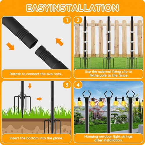 AHRLHR 6 Pack String Light Poles, Outdoor String Light Pole 10 ft Forked Metal Light Pole with Adjustable Outdoor Light Stand, Deck, Backyard, Garden, Wedding, Rustproof and Sturdy with Hooks. - size: 6 Pack-10FT