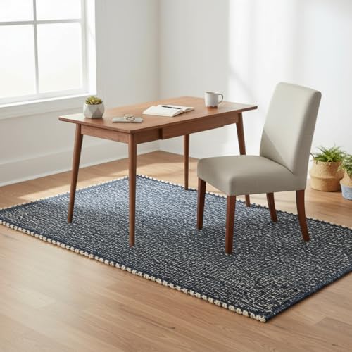 Navy 4X6 Jute Rug Braided Construction - Farmhouse Woven Carpet - Nautical Floor Covering for Bedroom Laundry Room, 4' x 6' - color: Navy, size: 4' x 6'