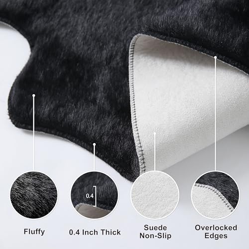 Black Faux Fur Cowhide Rug, Cow Hide Cow Print Rug for Living Room Bedroom 4.6x5.2 Feet - Animal Print Cow Skin Rustic Western - color: Black, size: 4'7" x 5'2" (Rectangular)