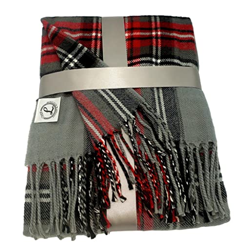 CHEF L HOME & KITCHEN Lightwight Throw Gray/RED Plaid with Tassels/Fringe- 60" x 50" - color: Gray