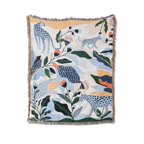 LumiSyne Double-Sided Cotton Woven Throw Blanket with Tassel Jungle Bohemian Style Tapestry Shawl Multi-Function Decorative Throws for Sofa Bed Armchair Camping Blanket Tablecloth Carpet 160x130cm - color: Blue Leopard