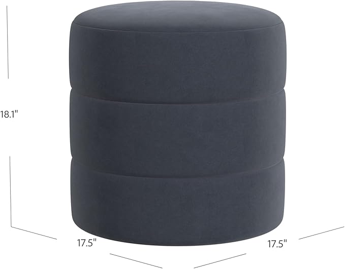 Spatial Order Upholstered Round Ottoman (No Lid, Seat Only) | Spatial Order Home Décor | Foot Rest Pouf – Steel Blue Velvet