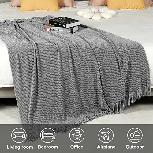 Blagic Grey Throw Blanket for Couch Soft Farmhouse Chenille Boho Throw Blanket with Tassels Home Decorative Lightweight Throw Blankets, Throws for Bed/Chair/Sofa, Stripe Textured (Light Grey,50"x60") - color: F-grey, size: 50 × 60 in