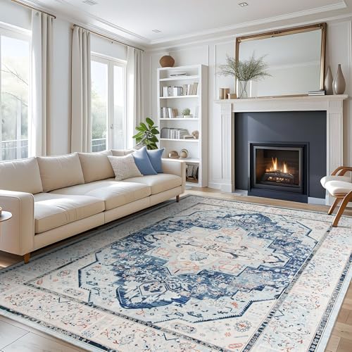 DECOMALL Maila Machine Washable Rugs 8x10ft, Traditional Oriental Blue Rug,Vintage Distressed Large Rugs Carpet for Living Room Bedroom - color: 09blue, size: 8' x 10' (Rectangular)
