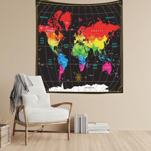 CAPSCEOLL Map Tapestry Black Travel Old Map Tapestry Tapestries Wall Art Hanging for Halloween College Decor 50X60 Inches,Black Red - color: Black Red, size: 50"L x 60"W