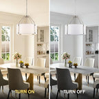 18 Inches Drum Chandeliers, Silver Drum Pendant Light Fixture with White Linen Fabric Shade, White Chandelier Adjustable Modern Farmhouse Hanging Lights for Dining Room Bedroom Kitchen Foyer - color: 18Inch Nickel&White