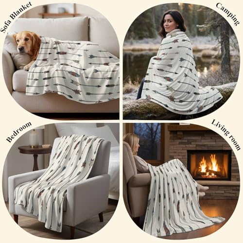 Vintage Indian Arrows Design Super Soft Throw Blankets Colorful Bohemia Feather Fluffy Fuzzy Flannel Bed Blanket Decorative for Home Sofa Couch Chair Living Bedroom, (40x50 in) - color: Arrows Pattern, size: 40x50 Inch