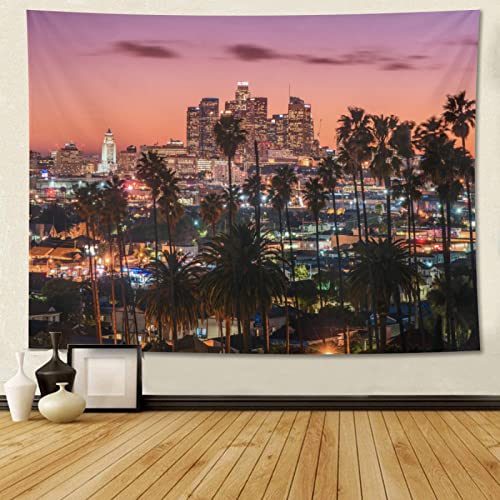 feelacle Los Angeles City Skyline Tapestry 80" X 60" Downtown Landscape Wall Hanging Party Decorations Home Decor For Bedroom Living Room Dorm (200 X 150cm) - color: Los Angeles Skyline Sunset, size: 80"L x 60"W