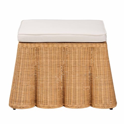Bali & pari Palm Bohemian Honey Scallop Rattan Ottoman - color: Honey