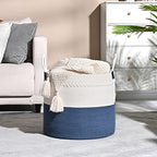 KAKAMAY Large Blanket Basket (18"x18"x16"),Woven Baby Laundry Hamper for Storage, Cotton Rope Blankets Baskets for Nursery, Laundry, Living Room, Pillows, Baby Toy chest with Handles (Navyblue) - color: Navyblue