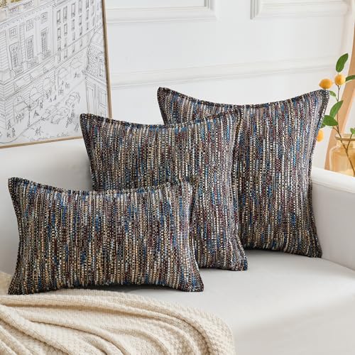 Premium Series Fringe Boho Throw Pillow Cover, Linen Woven Luxury Thick Cushion Case with Tassels for Home Décor, Indigo, 20x20 Inch - color: Indigo, size: 20" x 20" (Pack of 1)