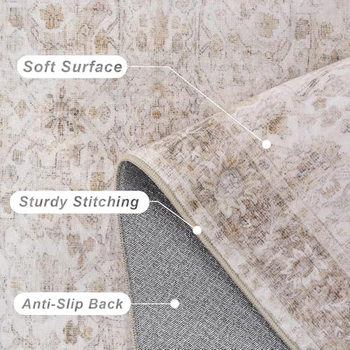 2x5 Neutral Beige Vintage Washable Runner Rugs for Hallway Kitchen Boho Hallway Carpet Low Pile Non-Slip Retro Distressed Accent Throw Rug for Entryway Bathroom Bedroom - color: Neutral Beige, size: 2'*5'(Runner)