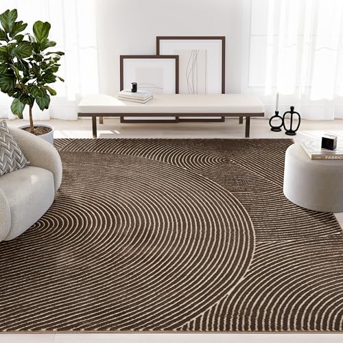 Abani Neutral Collection Brown Area Rug 8' x 10' for Living Room, Dining Room, Family Room - Mid-Century Concentric Circle Design - Durable & Easy to Clean - color: Brown, size: 8' x 10' (Rectangular)