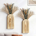 Wooden Wall Vase Set of 2 with Dried Pampas Grass & Eucalyptus – Boho Farmhouse Wall Decor for Living Room, Bathroom, Entryway or Hallway, Rustic Modern Wooden Wall Art