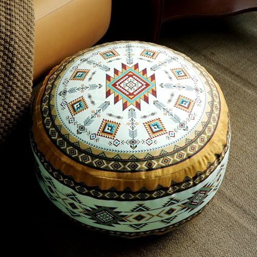 Unstuffed Pouf Cover Ottoman Footrest Bohemian Chenille Foot Stool Floor Bean Bag 20x8 Inches for Living Room Bedroom Home Decor (Mustard Yellow, Round) - color: Mustard Yellow