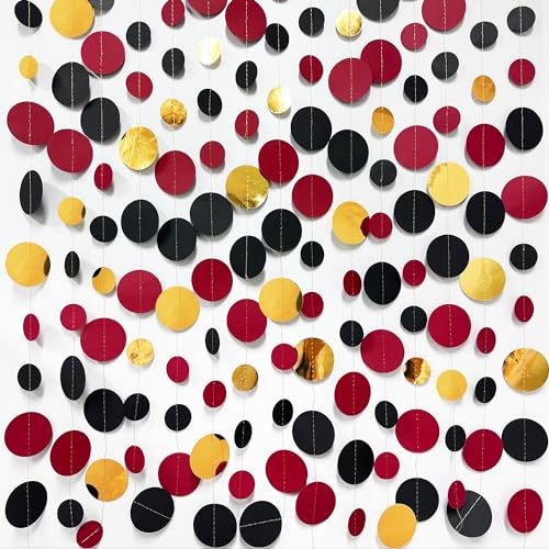 Gold Black Red Party Decorations Circle Dots Streamer Hanging Paper Polka Dots Garland for Graduation Birthday Wedding Anniversary Baby Shower Holiday Pirate Poker Casino Las Vegas Party Supplies - color: Black Gold Red