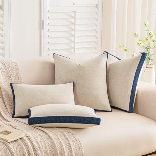 a moment Loop Yarn Linen-Like Pillow Cover Natural Soft Decorative Throw Pillow Case Farmhouse 12x20 Inch, Bohemian Textured Cushion Cover for Sofa Bed, Wrinkle-Resistant Home Decor Navy Blue - color: Navy Blue, size: 20" x 12" (Pack of 2)