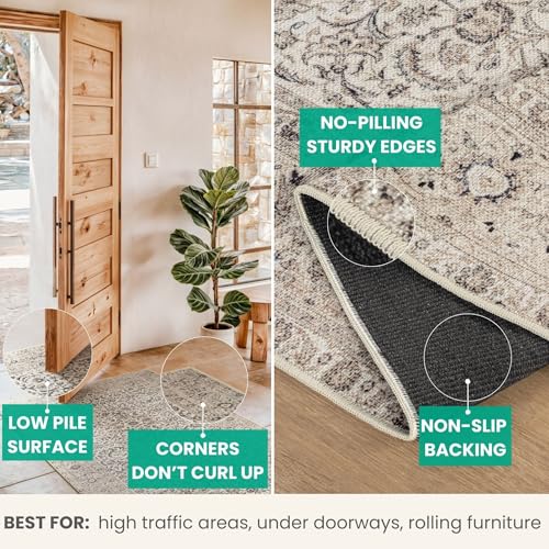 Bloom Rugs Washable Non-Slip 2' x 3' Rug - Beige/Off White Traditional Bordered Area Rug for Living Room, Bedroom, Dining Room, and Kitchen - Exact Size: 2' x 3' - color: Beige / Off White, size: 2' x 3' (Rectangular)