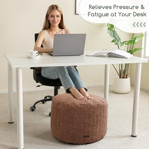 HIGOGOGO Pouf Ottoman Stuffed Round Modern Foam Filled Foot Rest Poufs for Living Room Chair Decorative 20 X 15 Inches Boho Relax Stool for Wedding Christmas Party, Brown - color: Brown, size: 20"D x 20"W x 15"H