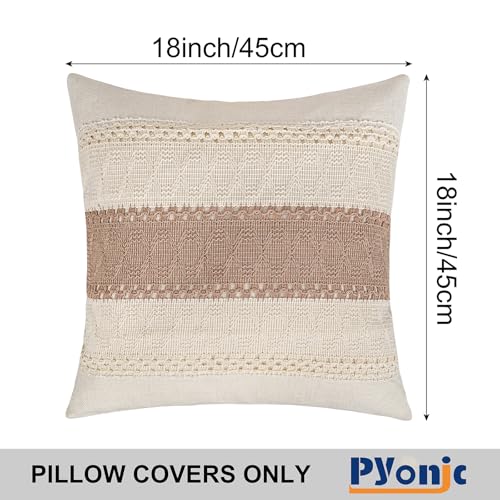 Pyonic Pack of 2 Boho Throw Pillow Covers 18x18 Inch Farmhouse Decorative Throw Pillows for Bed Sofa Living Room,Gray Modern Cushion Cover Couch Pillows Cover Home Decor - color: Beige+gray