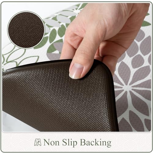 KIMODE Half Circle Kitchen Mats for Floor Cushioned Anti Fatigue,Semi Round Dahlia Boho Kitchen Rug Non Slip,Sage Green Waterproof Kitchen Carpet Decor for Sink Office Laundry Bathroom,18" x 28" - color: Sage Green, size: 28" x 18" (1 PC)--0.47 inches