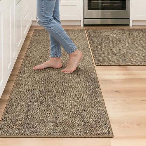 GENIMO Kitchen Mats for Floor 2PCS, Washable Absorbent Runner Rugs for Kitchen, 20"x48"+20"x32", Cushioned Non Slip Kitchen Rugs for Kitchen Floor, Standing Mat Rug for Home, Sink, Laundry, Jute - color: Jute, size: 20"x48"+20"x32"