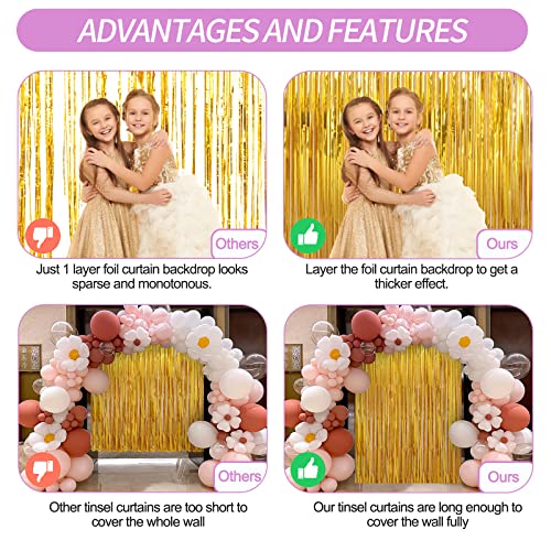 Crosize 2 Pack 3.3 x 9.9 ft Gold Foil Fringe Curtains Party Decorations, Gold Tinsel Curtain Backdrop for Parties, Streamer Fringe Backdrop for Bachelorette Valentines Day Party Birthday Decoration - color: Gold 2, size: 2 Pack