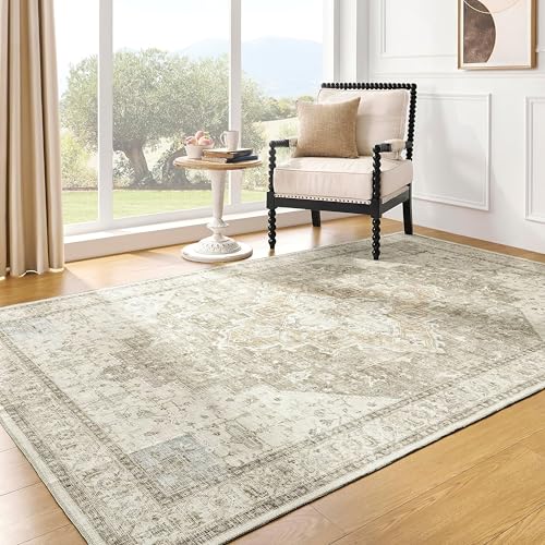 BILEEHOME 3x5 Area Rug, Washable Non Slip Neutral Farmhouse Persian Front Door Rug for Entry, Tan Beige and Light Brown with Terracotta Pattern - color: Coffee/Rust Brown, size: 3' x 5' (Rectangular)