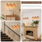 Boho Vanity Light Fixtures,Bathroom Lights Over Mirror,Rustic Rattan Wall Sconce with Woven Cage,3-Light Boho Wall Mounted Light Wooden Farmhouse Vanity Lighting for Bedroom Hallway Living Room Foyer - color: Cylinder shade
