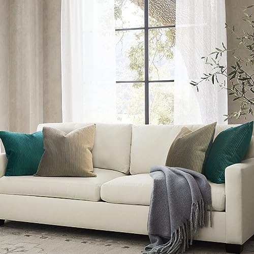 YCOLL Khaki Pillow Covers 18x18 Set of 2 Velvet Striped Pattern - Soft Throw Pillows for Home Decor, Luxury Decorative Pillow Covers for Couch, Bed,Living Room - color: Khaki, size: 18" x 18" (Pack of 2)