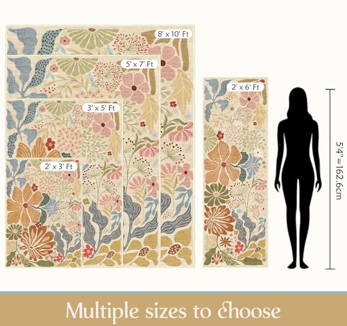 MUJOO 2x3 Washable Rug Floral Small Area Rugs for Entryway Kitchen Bathroom,Non Slip Throw Carpet for Bedroom Entrance Door Mat Boho Modern Abstract Botanical Flower Beige - color: Beige, size: 2' x 3' (Rectangular)
