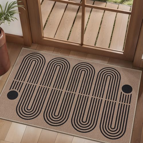 Tangsoo Easy Jute 2x3 Outdoor Rug,Small Washable Non-Slip Rug for Entryway,Brown Ultra Thin Indoor Carpet Farmhouse Modern Small Throw Mat for Kitchen Bedroom Front Door Entry - color: Brown Spiral, size: 2x3ft