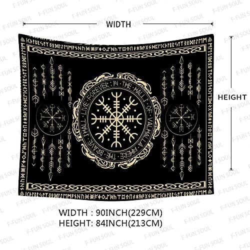 F-FUN SOUL Nordic Vikings Tapestry, Large 90x84inches Soft Flannel, Vegvsir Symbol Amulet Celtic Rune Scandinavian Aesthetic Mythology Tapestry Wall Hanging for Bedroom Living Room Decor GTZYFS1743 - color: Vegvsir, size: 90"L x 84"W