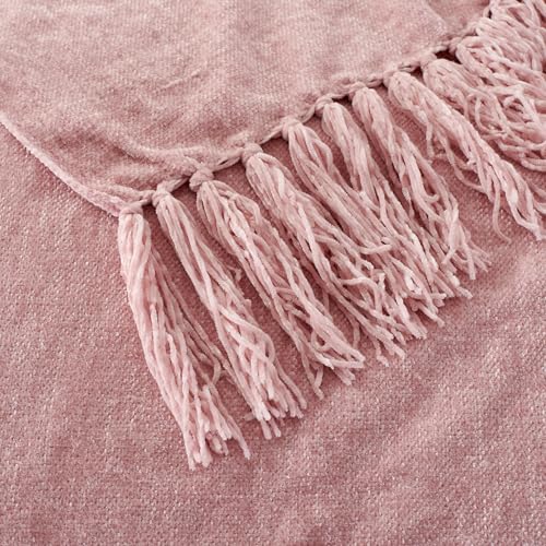 Chenille Throw Blanket for Couch with Tassels,60"X80" Soft Cozy Lightweight Knitted Boho Decorative Blankets for Bed and Sofa,Pink - color: Pink, size: 60"x80"