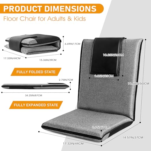 FASTMOMENT Floor Chair with Water Repellent Fabric 14-Position Adjustable Floor Chair with Back Support Portable Floor Seat for Adults Foldable Meditation Seat with Washable Cover (Dark Grey) - color: Grey & Black, style: Upgraded - With Water Repellent F