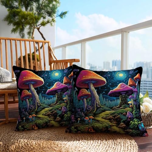 Firmiso Mushroom Throw Pillow Covers 18x18 Set of 2｜Fantasy Forest Decorative Cushion Covers for Couch Sofa Bed｜Boho Cottagecore Fungi Pillow Cases｜Whimsical Woodland Home Decor - color: Boho Mushroom