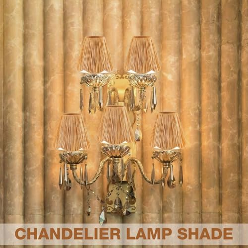 Glooglitter Small Clip-on Chandelier Rattan Lamps Set Shade Scalloped Lampshade 3"top x 6"bottom x 5-1/4"slant Height Empire Lamp Shade Chandelier or Accent Lamp(Woven,Raffia,2 Pcs) - color: Naturals, size: Raffia