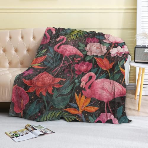 Tropical Flamingo Floral Fleece Blanket,40x50in,Dark Botanical Pink Bird Flower Throw Blankets,Soft Cozy Lightweight, Ideal for Bed Living Room Home Decor,Girls Gifts - color: Flamingo, size: 40x50 Inch