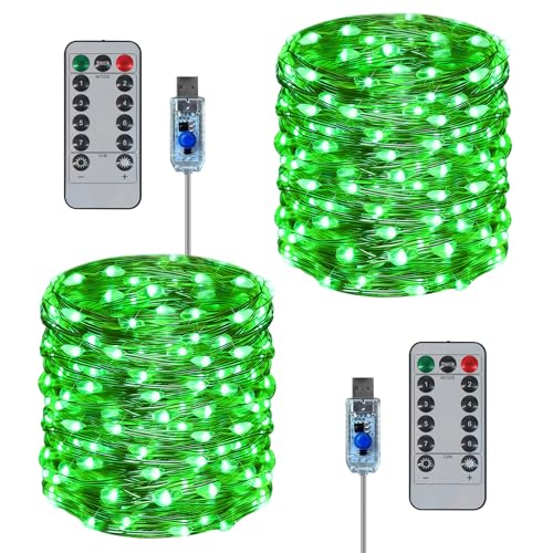 Twinkle Fairy Lights 8 Modes with Remote and Timer 33ft 100LED USB Plug in String Lights Waterproof String Lights for Bedroom Indoor Wreath Party Wedding Christmas Decoration, Green - color: Green, size: 2 Pack