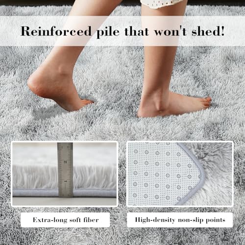 Soft Runner Rugs for Bedroom, Mottling Grey 2x6 Area Rugs Fluffy Rug Shag Area Rug Carpet, Bedside Rug for Living Room Bedroom Room Home Decor - color: Mottling Grey, size: 2' x 6' (Rectangular)