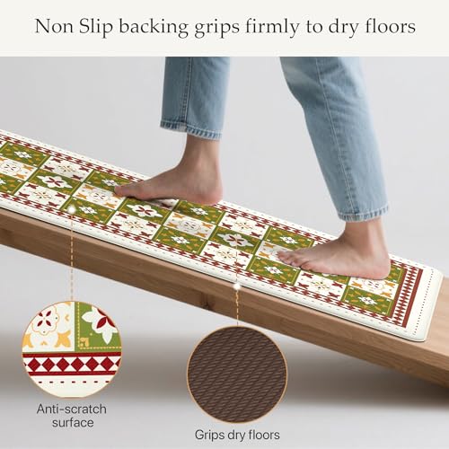 GENIMO Anti Fatigue Kitchen Mats for Floor, Cushioned Non Slip Kitchen Rug, Waterproof Kitchen Floor Mat Runner, Kitchen Mat for Laundry, Sink, Office, Entryway, 17.3"x47"+17.3"x30", Green - color: Mix Green, size: 17.3"x47"+17.3"x30"