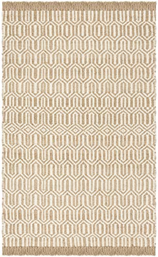 SAFAVIEH Natural Fiber Collection Area Rug - 6' x 9', Natural & Ivory, Handmade Boho Farmhouse Fringe Jute, Ideal for High Traffic Areas in Living Room, Bedroom (NF184A) - size: 6' x 9' (Rectangular)