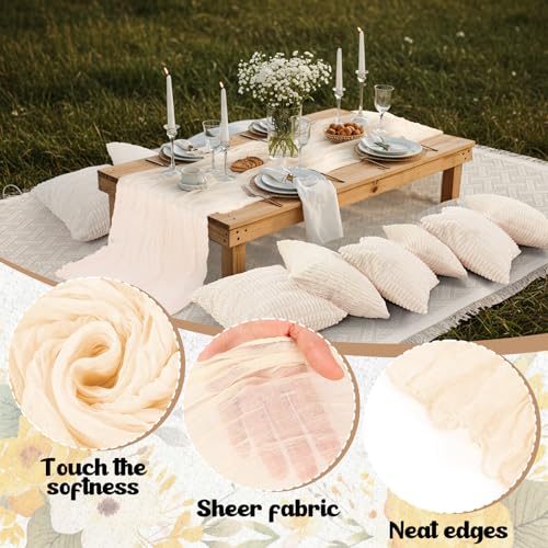 Beeveer 91 x 71 Extra Large Outdoor Boho Picnic Blanket with White Table Runner, 6 Throw Pillow Covers 6 Napkins Woven Cotton Yarn Oversize Beach Blanket Washable Picnic Camp Wedding - color: White