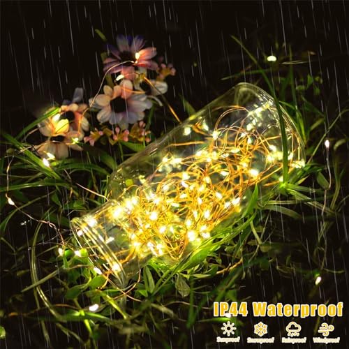 QITONG Warm White Solar Fairy Lights, 2 Pack Each 66ft 200 LED String Lights Outdoor, Silver Wire Solar Christmas Mini Lights - color: Warm White