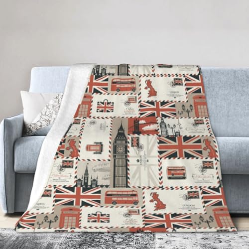 British Culture Throw Blanket, Vintage England Buildings London Culture Element Retro Warm Cozy Flannel Soft Blanket for Couch Chair Sofa Bed Bedroom Living Room Car for All Season 30"x 40" - color: Country04, size: 30X40 inch