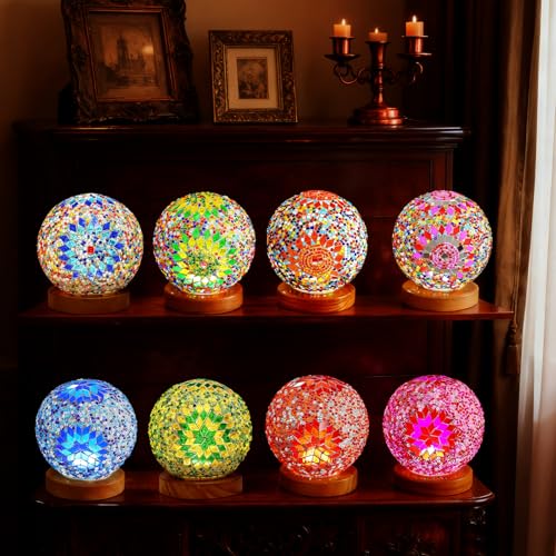 Vintage Bohemia Lamp Colorful Bohemian Night Light USB Power Colorful Glass Table Light for National Style Studio Romantic Date Decorative Lights Unique Home Gift (Boho-Green, Boho) - style: Bohemian A Green