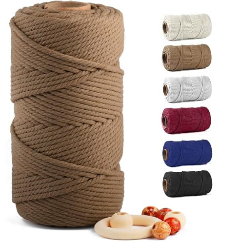 Macrame Cotton Cord 6mm x 109 Yards, ZUEXT 100% Natural Handmade Colorful 4 Strands Twisted Braided Cotton Rope for Wall Hanging Plant Hangers Gift Wrapping Tapestry DIY Crafts (100m, Caramel) - color: Caramel, style: 6mm x 100m