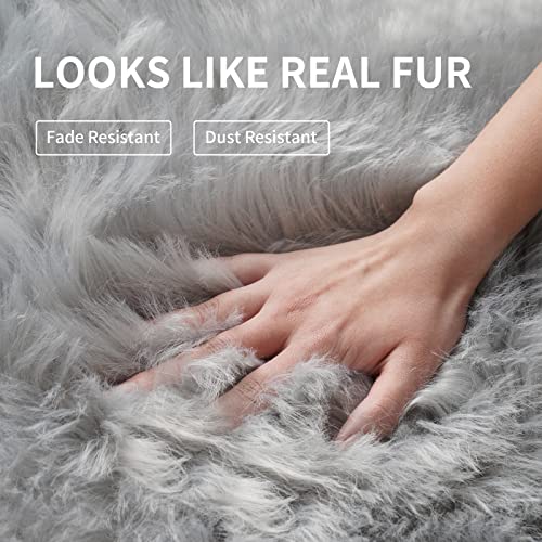 Faux Fur Area Rug, Grey Fluffy Rugs for Bedroom Living Room, 4'x6' Soft Shaggy Fuzzy Rug for Nursery, Indoor Plush Gray Floor Carpets for Kids Girls Boys Teen Dorm, Cute Home Decor, Rectangle - color: Grey, size: 6' x 4' (Rectangular)