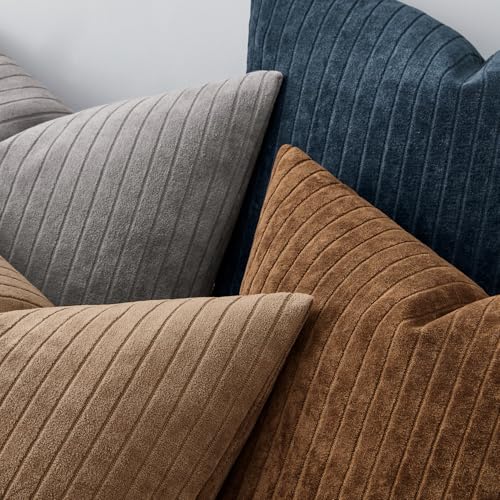 MIULEE Set of 2 Navy Blue Decorative Throw Pillow Covers 18x18 Inch, Thick Soft Textured Striped Cushion Covers, Modern Solid Color Farmhouse Boho Pillow Case for Sofa Couch Bed Living Room - color: Navy Blue, size: 18" x 18" (Pack of 2)